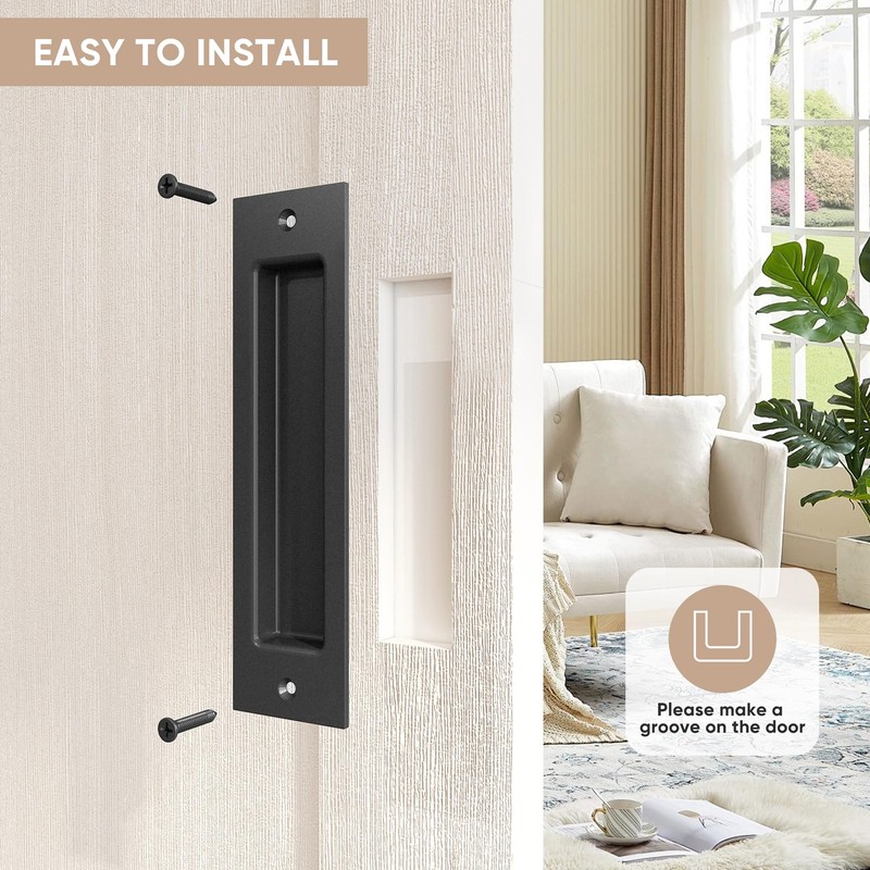 JUBEST 8" Recessed Door Pull Pocket Door Handles, Matte Black