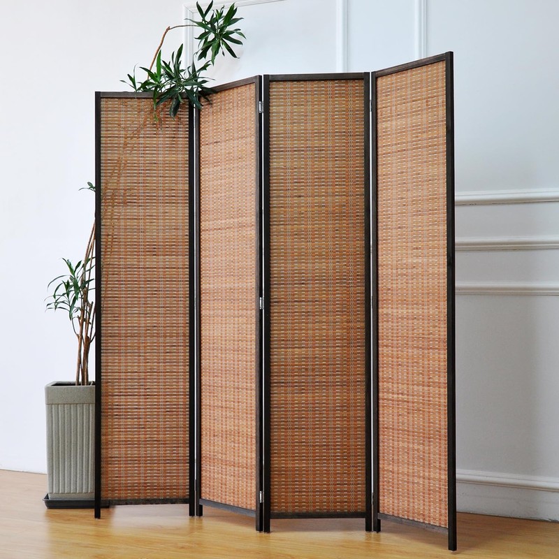 Furnnylane 4 Panel Bamboo Room Divider and Folding Panel Screen,Bamboo