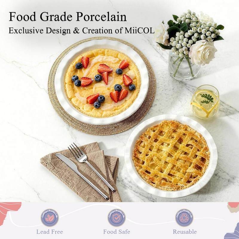 Miicol Ceramic Pie Pan Set of 2, 50 oz Ripple