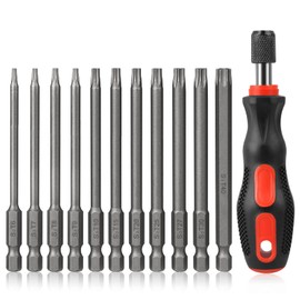 Torx Bit Set Hakkin 100mm Tamper Proof Security Torx Bits with Magnetic Screwdriver Handle Premium S2 Steel Long Torx Screwdriver Set T6-T40