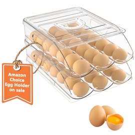 OZEPLASC Egg Holder for Fridge Rolling Egg Container 36 Large Capacity Egg Holder Egg Storage Container Organizer with Lid Egg Tray for Refrigerator and Kitchen (2 Layer)