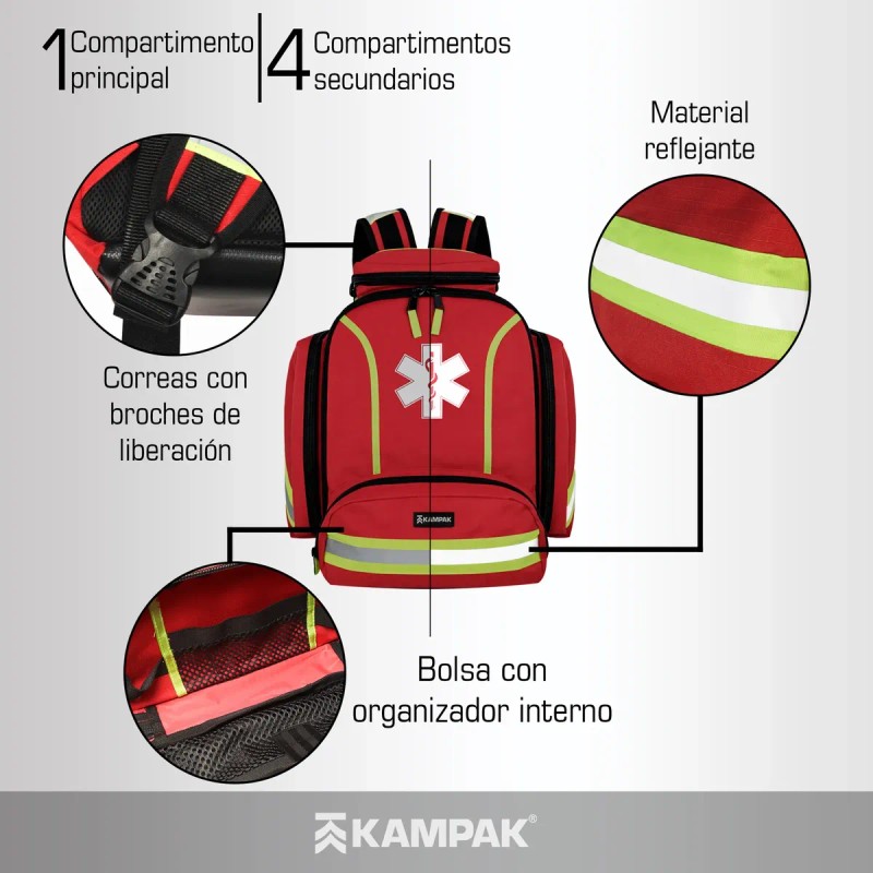 Mochila Botiquín Paramédico Kampak Kap047 Gran Capacidad