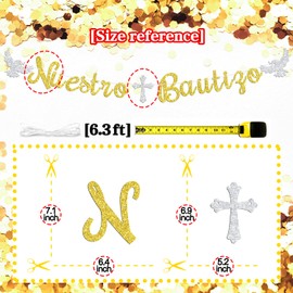 Nuestro Bautizo Banner, Spanish First Holy Communion, Religious 1st Birthday, Christening Baptism Baby Shower Party Decorations Supplies, Gold Glitter