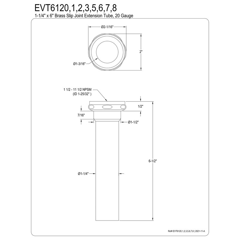 Fauceture EVT6123 Kingston Possibility 1-1/2" to 1-1/4" Step-Down Tailpiece, 6"