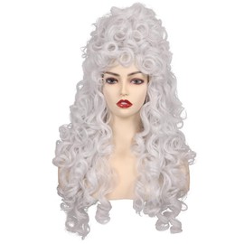 FantaLook Long Curly Fluffy Cosplay Wig for Women Heat-Resistant Synthetic Fiber Hair Wig for Adult Halloween (Silver White)
