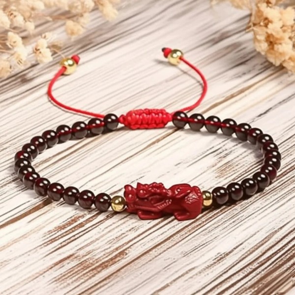 Unbranded Natural Garnet Stone Bracelet 4mm Round Bead Pixiu Wealth
