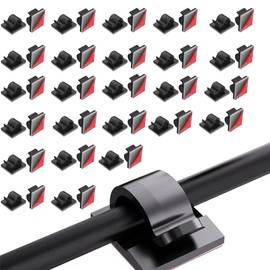 QEZEZA Cable Clips, 50 Pack Cable Stand, Cable Organizer, Cord Clips, Table Storage, Cord Management, Wire Organizer, Wire Clips, Hide Wires, Strong Double-Sided Tape for Car, Home, Office, Black