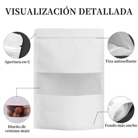 RUISTLI 120 Piezas Bolsas de Papel Kraft-9x14cm,Bolsitas para Dulces,Bolsas Hermeticas Alimentos con Ventana y Cremallera-Bolsas Herméticas para Dulces,Bolsas Reutilizables para Alimentos (Blanco)