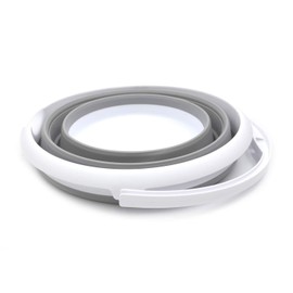 SAMMART 10L Collapsible Plastic Fishing Bucket - Foldable Round Tub with Handle - Portable Plastic Water Pail - Pop Up Saving Outdoor Waterpot (White/Grey)