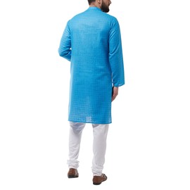 Sojanya (Since 1958, conjunto de pijama de algodón Kurta y Churidar para hombre, Azul pavo real y blanco, Small