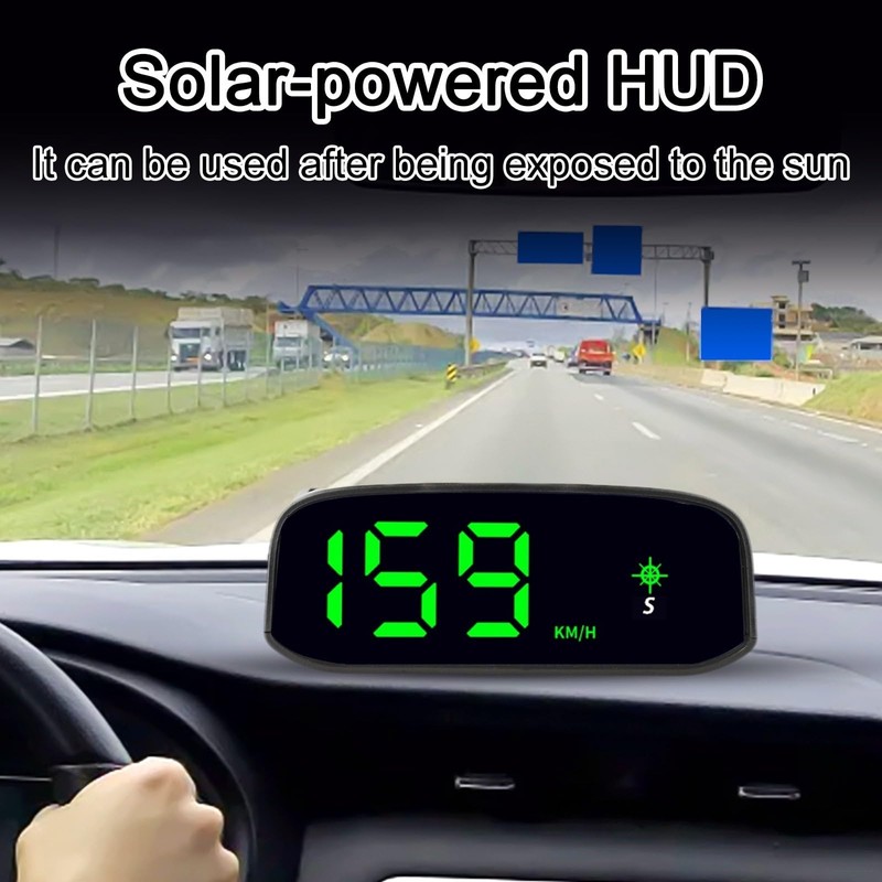 Solar Powered Head Up Display GPS Digital Car Speedometer with