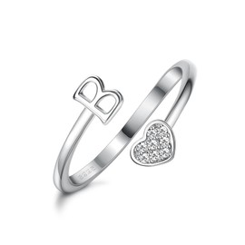 MILACOLATO 925 Sterling Silver Heart Initial Rings for Women Girls 18K Gold Plated Initial Heart Stackable Rings Adjustable Initial Rings for Teen Girls Cute Heart Alphabet Letter Rings