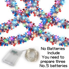 33 FT Patriotic Tinsel Garland, 4th of July Decorations Garland Red White and Blue Garlands Led Memorial Day Decorations Star Metallic Tinsel for Independence Day Home Car Bike Decor Accessories