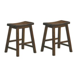 Lexicon Victoria Saddle Wood Dining Stools (Set of 2), 17.5" SH, Distressed Cherry