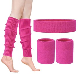 DGUSO Pack of 5 80s 90s Accessories Gauntlets Pink Headband Pink Leg Warmers Headbands Neon Leg Warmers 80s 90s Clothing Women's Accessories Party Festival, pink