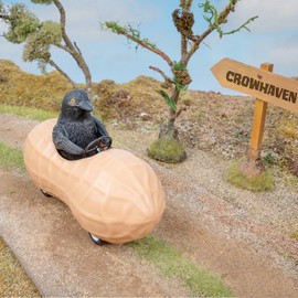 Archie McPhee Black Crow in a Peanut Pull Back Novelty Toy Car: A Nutty Adventure for Corvid Enthusiasts - 5" Soft Vinyl and Plastic Toy