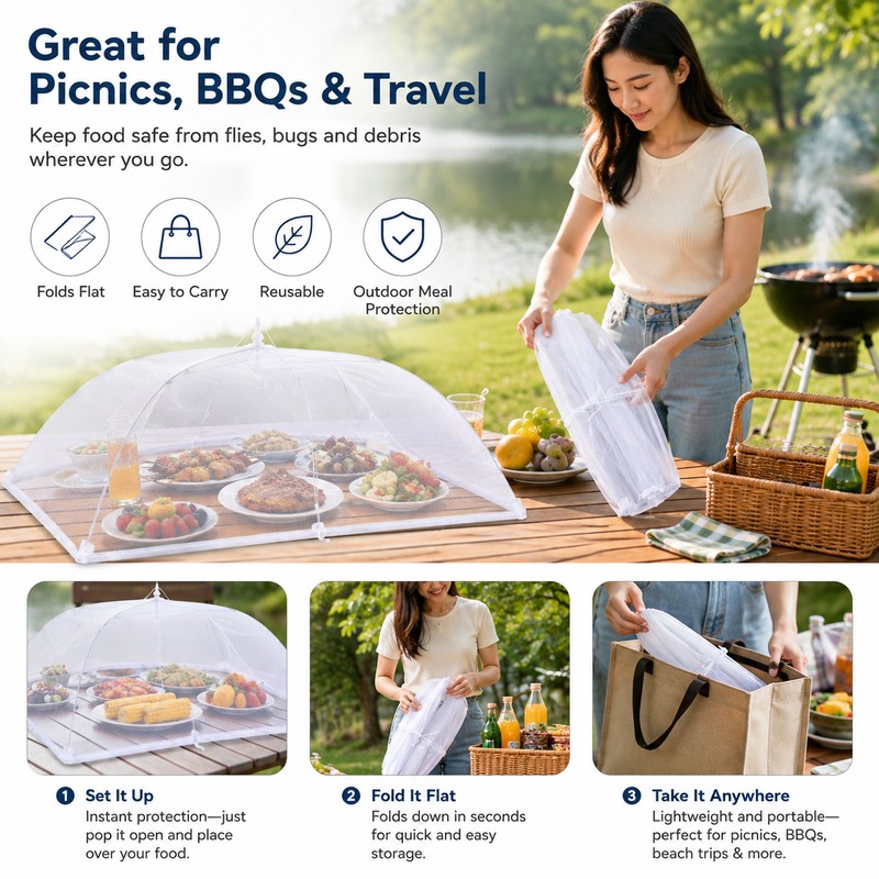 Foldable Mesh Food Cover for Indoor & Outdoor Dining –