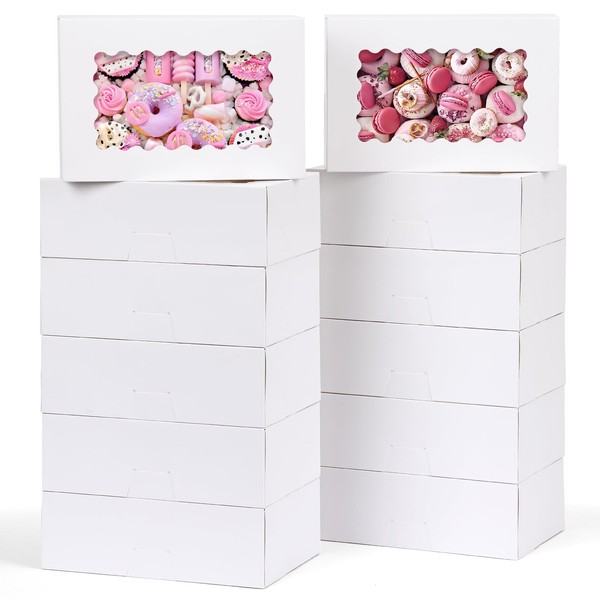 Moretoes 28pcs Cookie Boxes with Window, 9x6x3 Inch White Christmas