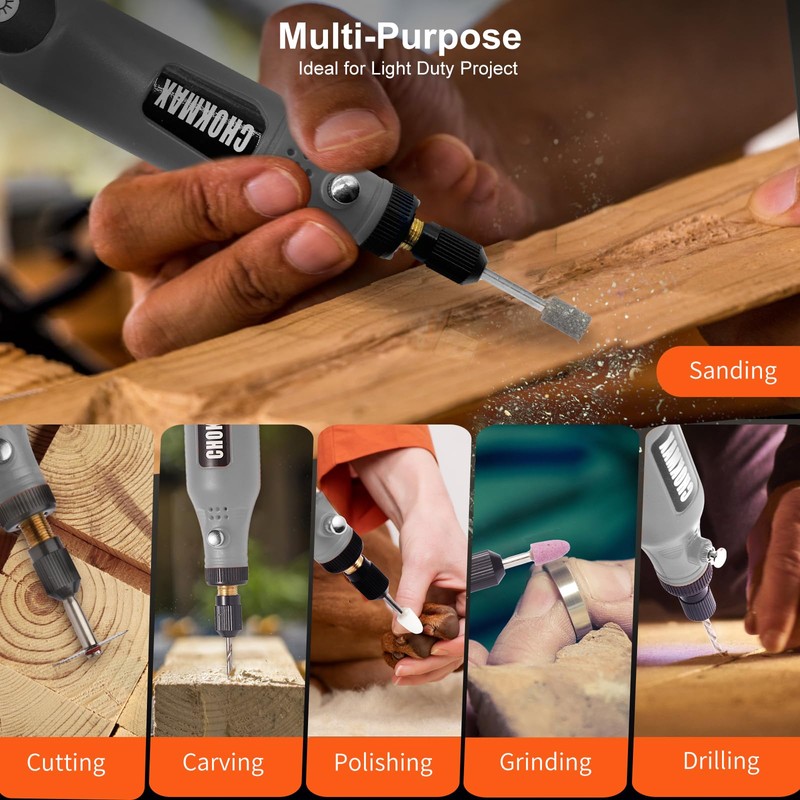 CHOKMAX Mini Wireless Rotary Tool, 5 Speed Grinder Kit with
