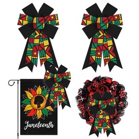 ALIBBON 2 Pcs Black History Month Bows for Wreath, Juneteenth Wreath Bows for Front Door, Kwanzaa Decorations, African American Party Burlap Bows for Wreath Indoor Outdoor Decorations