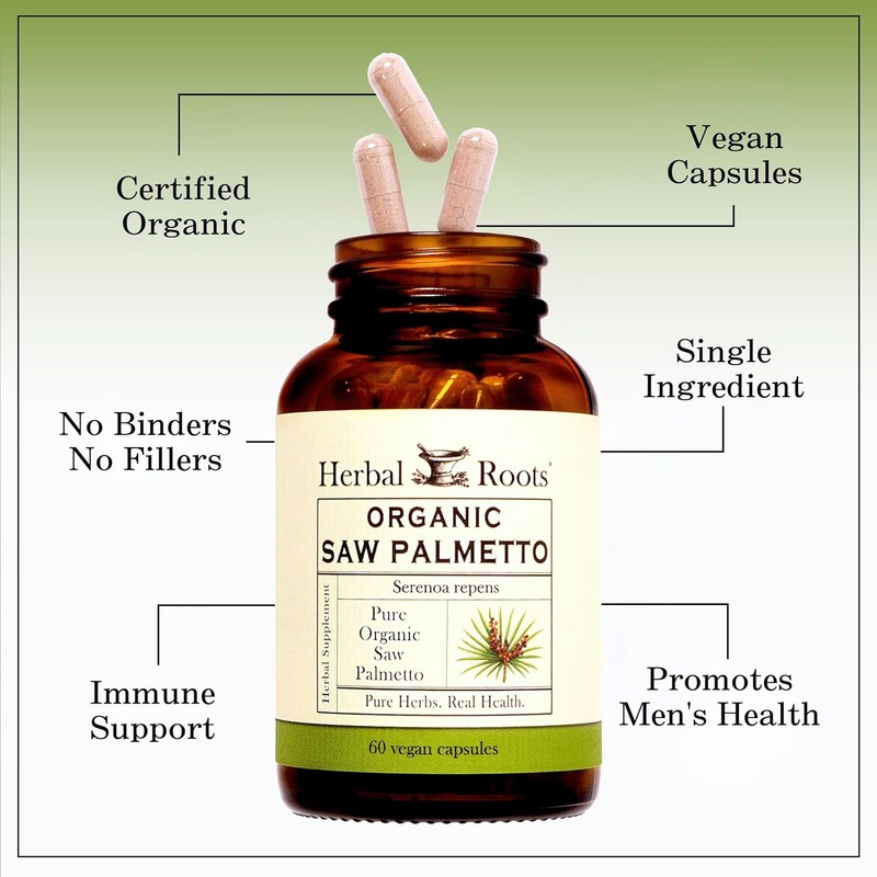 Herbal Roots Organic Saw Palmetto Capsules | 1,000mg per Serving
