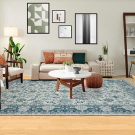 Domitapis Area Rug 6×9, Large Vintage Boho Rug,Ultra-Soft Low Pile, Washable, Non Slip,Stain Resistant, Printed Carpet for Living Room Bedrooms Playroom Office Kitchen,Turquise/Cream