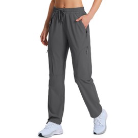 Women's Hiking Pants Quick Dry Lightweight Cargo Pants UPF 50 Water Resistant Zipper Pockets for Golf Travel Work Camping Dark Grey