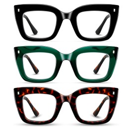 Hubeye 3 Pack Oprah Style Reading Glasses Oversized Readers Blue Light Blocking Computer Eyewear With Spring Hinge +0.0