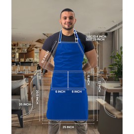 Utopia Kitchen 10 Pack Bib Apron Adjustable with 2 Pockets, Water and Oil Resistant, Cooking Kitchen Chef Apron for Women Men, Blue