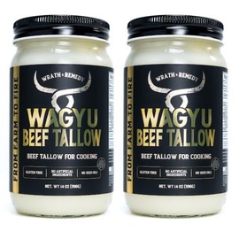 Wagyu Beef Tallow for Cooking (14 oz - Pack of 2)— US-Made, 100% Pure Wagyu Tallow, Rich Umami Flavor — Premium Beef Tallow for Frying, Searing, Baking (S.P ~400°F) — Keto, Paleo, Carnivore Friendly