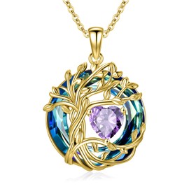 TOUPOP - Collares de piedra natal para mujer, chapado en oro blanco/oro amarillo de plata de ley 925 con colgante de vidrio austriaco, joyería de aniversario, boda, regalos de cumpleaños irlandeses,