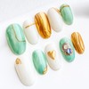 Sun&Beam Nails Handmade Nail Tips, Medium Length, Oval, White, Green,