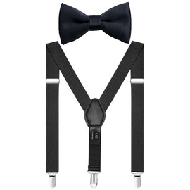 EOAYONY Men's Suspenders and Bow Tie Set Adjustable Elastic for Wedding Party Black 47 IN