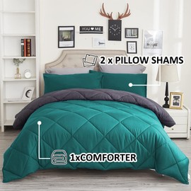 Wamsound 3 Piece Microfiber Twin Comforter Breathable & Fluffy Quilted Bedding Sets-Luxury Soft Lightweight Down Alternative Blanket for All Season 1 Comforter(68"×86") and 2 Pillow Shams(8"×10")