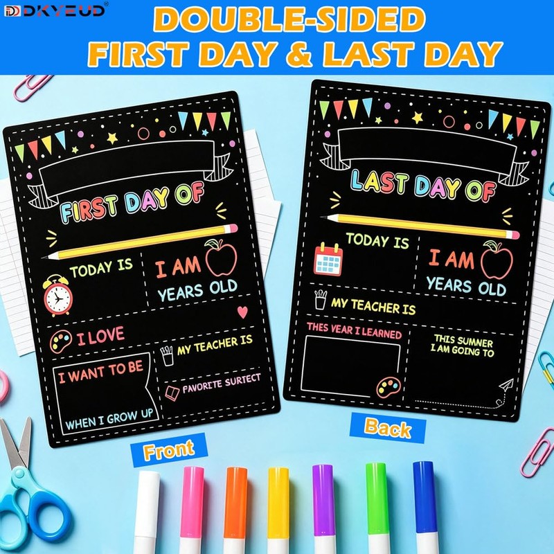 Double-Sided First Day of School Chalkboard Board, 12×10 Inch