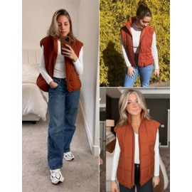 Xiaoxuemeng Puffer Vest Women Lightweight Zip Up Quilted Vest Padded Gilet Sleeveless Jacket with Pockets(Brown-M)