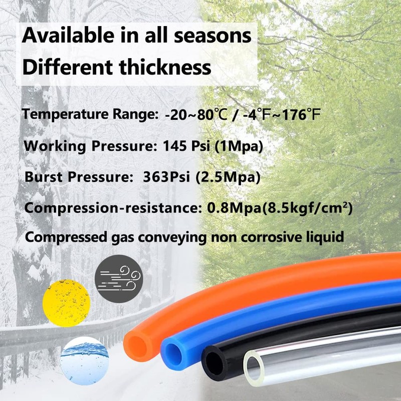 Feelers Pneumatic PU Tubing, 1/4"OD Hose PU Polyurethane Air Hose