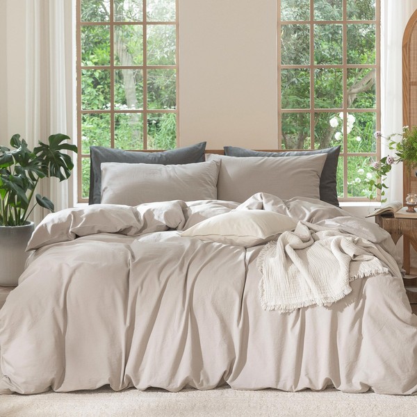 MooMee Bedding Duvet Cover Set 100% Washed Cotton Linen Like