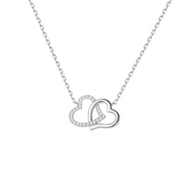 S.Leaf Forever Love Heart Necklaces for Women Jewelry Gifts for Women Cute Sister Necklaces Wedding Anniversary Birthday Gifts (Heart_Silver)