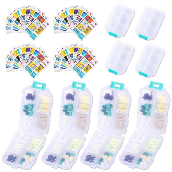 4PCS 7-Day Pill Organizer with Labels – Compact Daily Medication