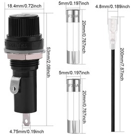 Xiatiaosann Pack of 10 Panel Mount Fuse Holder 6 x 30 mm 250 VAC 10 A, 125 VAC 15 A Black Fuse Holder with Screw Cap and Quick Fuse for Radio Automatic Stereo System