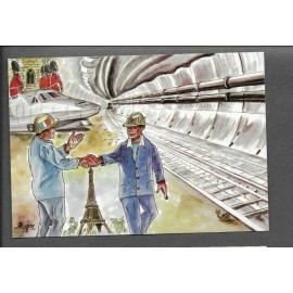 Tunnel France-UK (Channel tunnel) Postcard Designer Mederic 1993 Limited edition