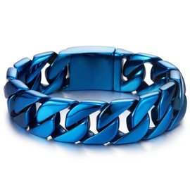 COOLSTEELANDBEYOND Masculine Mens Stainless Steel Blue Large Curb Chain Link Bracelet