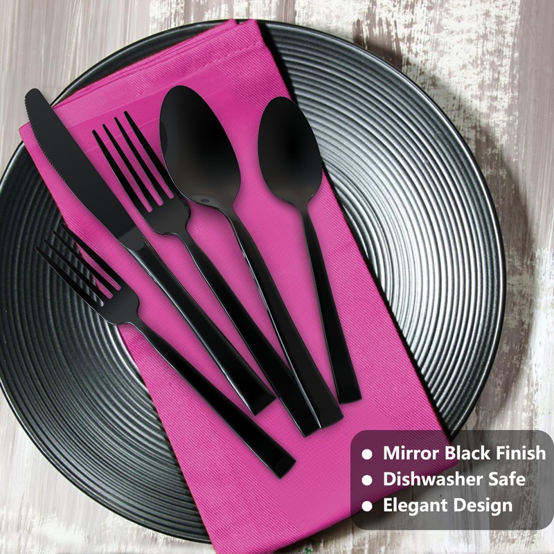 Kikbioee 20-Piece Black Silverware Set, Forged Stainless Steel Cutlery Set,