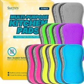 Multi-Purpose Kitchen Pads by Smith’s® | 12 Pack | Washing Up Dishes & Multi-Surface Scrub Sponges | Kitchen & Home | Non-Scratch | Durable | Chemical Free