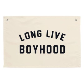 MINI ZOZI Long Live Boyhood Hanging Flag 20X30 Banners Black Canvas Wall Decor Art Sign Boys Room Boy Bedroom Banner Toddler Playroom Baby Kids Nursery Fabric Flags Tapestry