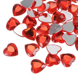 sourcing map 40 Pcs Acrylic Heart Rhinestone 20mm Flat Back Plastic Gems Jewelry Stickers for Craft Bead Face Painting Costume Jewelry Making Red