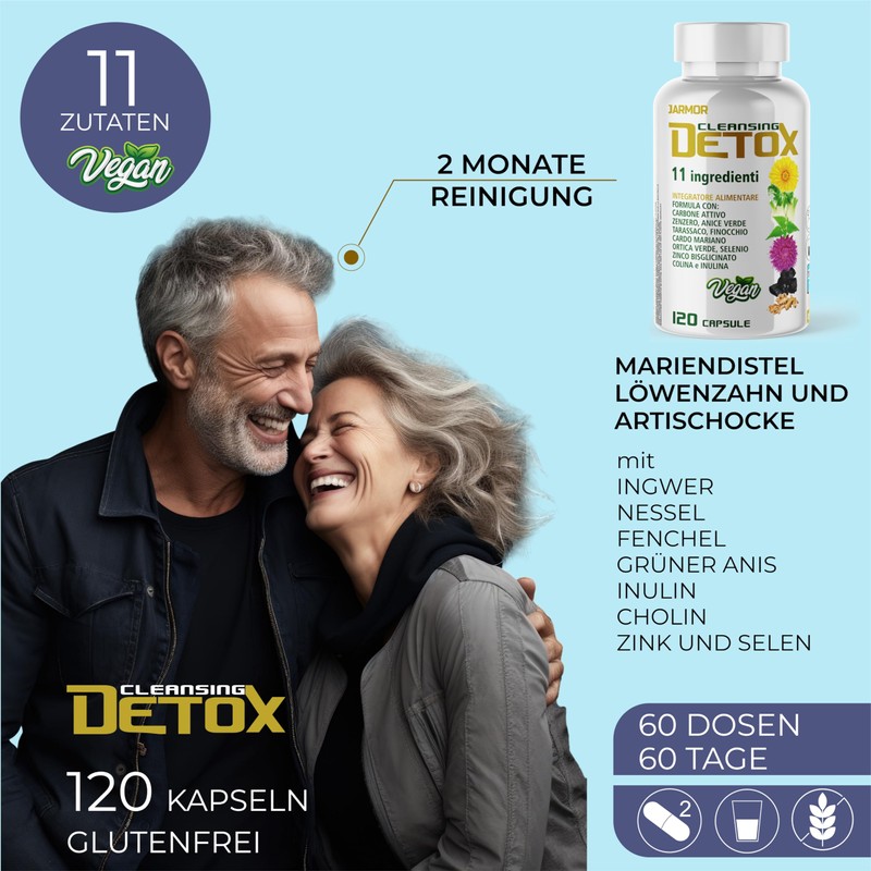 J.ARMOR Detox 10 Ingredients with Silymarin, Vegan, 120 Capsules