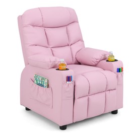 Costzon Kids Recliner Chair with Cup Holder, Adjustable Lounge Chair w/Footrest & Side Pockets for Children Boys Girls Room, Ergonomic Toddler Furniture Sofa, Kids Recliner (Pink)