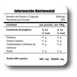 Meta Nutrition Acido Alfa Lipoico 120 Caps 600 Mg Sin Sabor                                                                                           